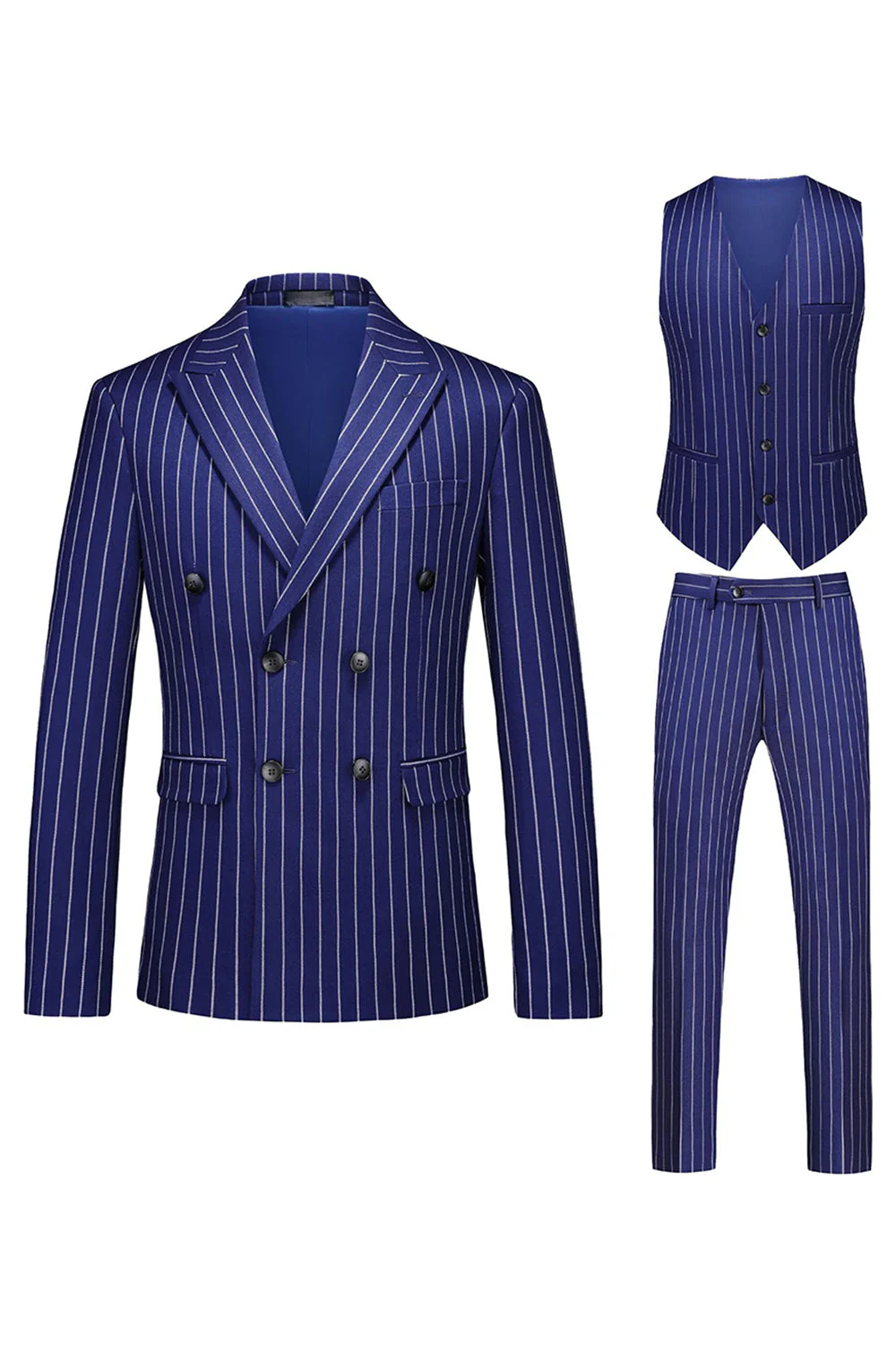 Rayures rouges Peak Lapel Hommes 3 pièces Costumes - Image 13