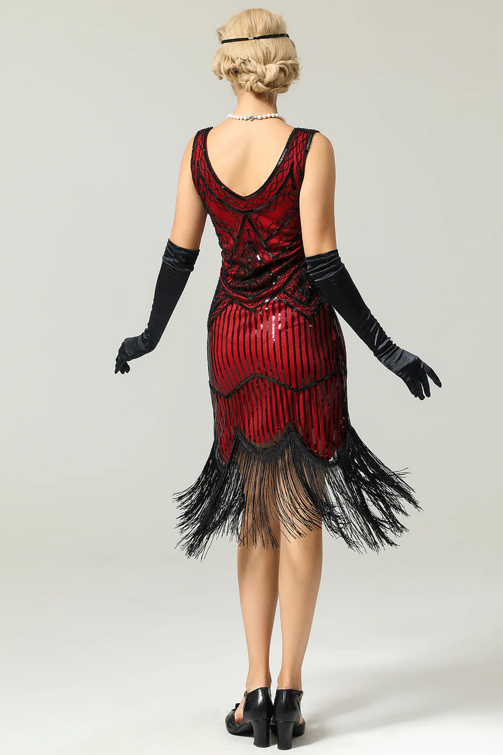 Robe 1920s rouge col V - Image 2