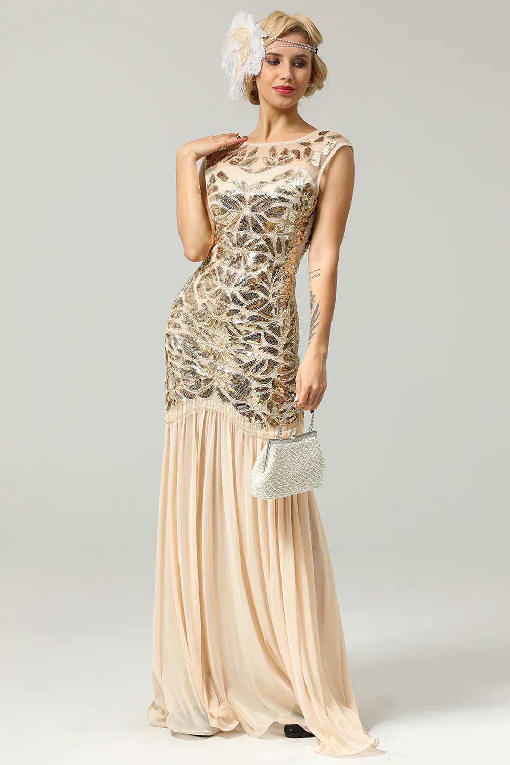 Robe Soirée Sirène Années 1920 Flapper Glitter Champagne - Image 6