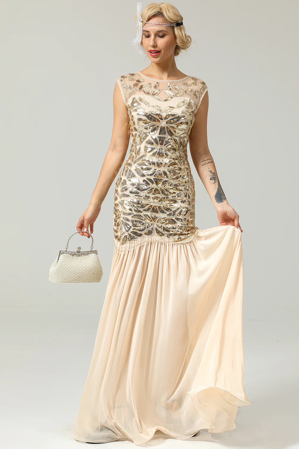 Robe Soirée Sirène Années 1920 Flapper Glitter Champagne - Image 5
