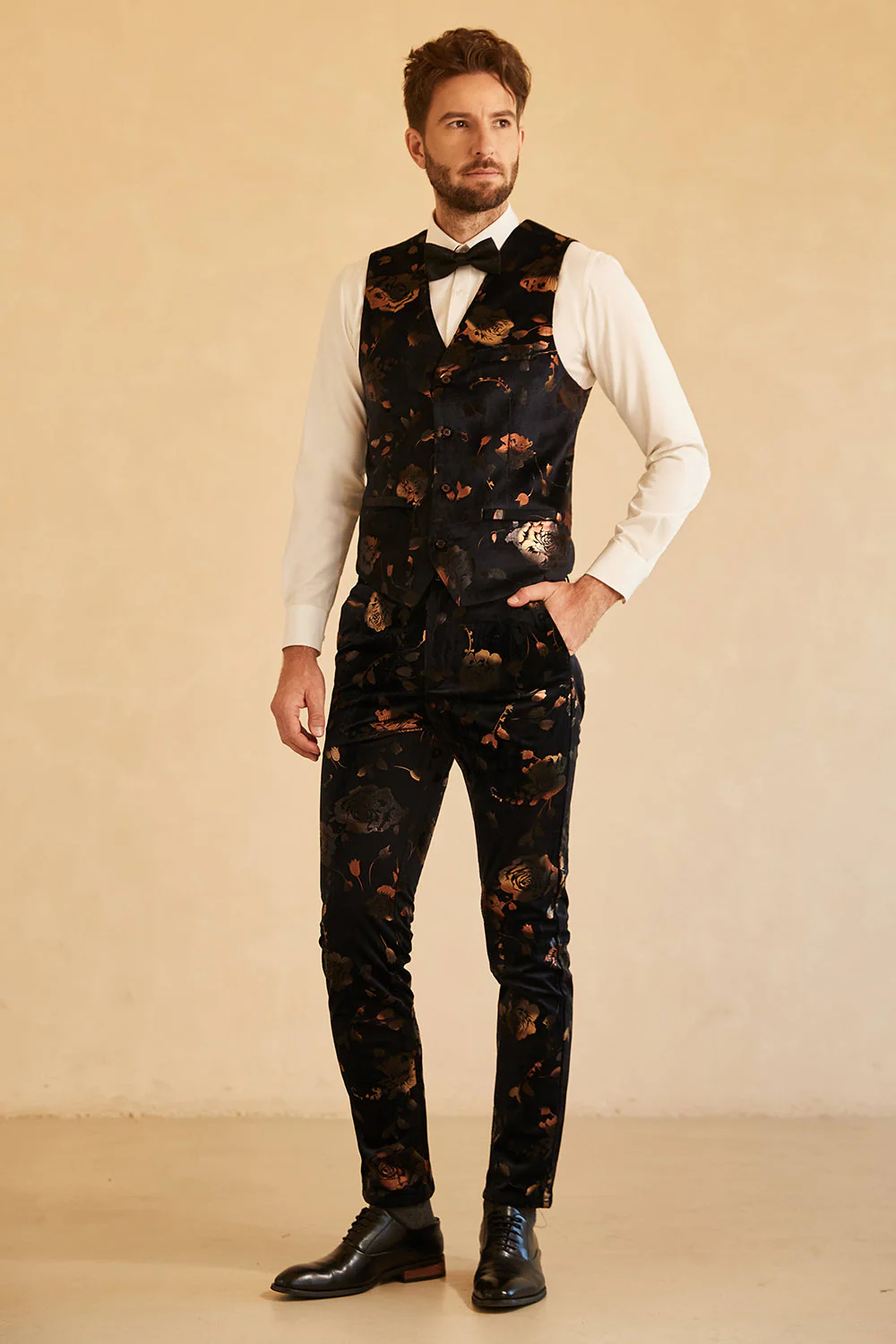 Revers à double poitrine Costumes de mariage pour hommes noirs - Image 4