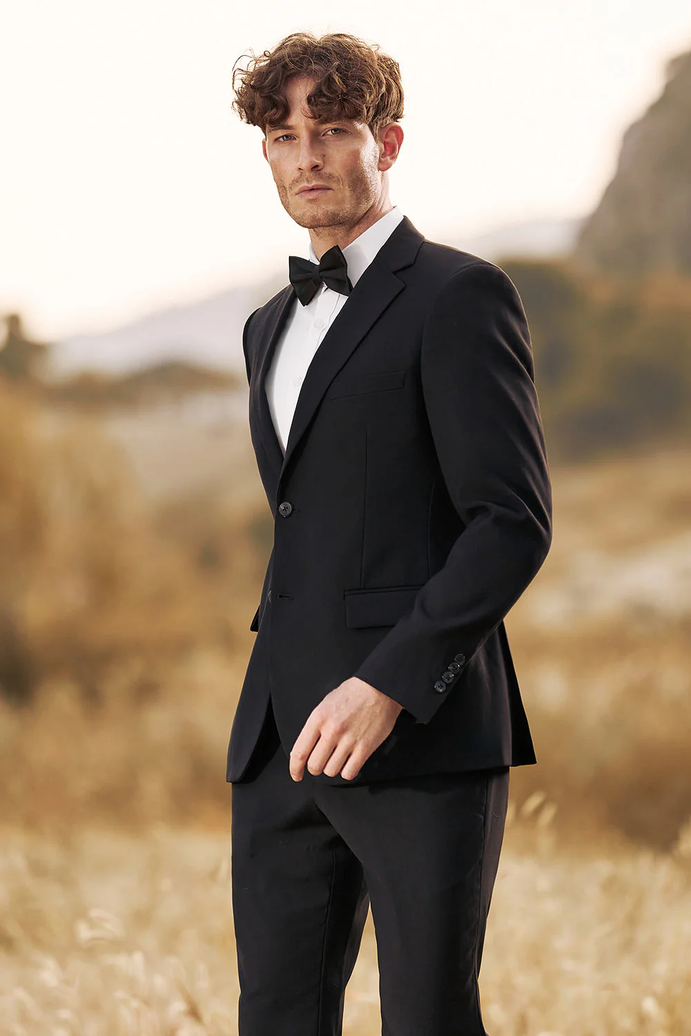 Revers cranté noir deux boutons costumes de mariage pour hommes - Image 5
