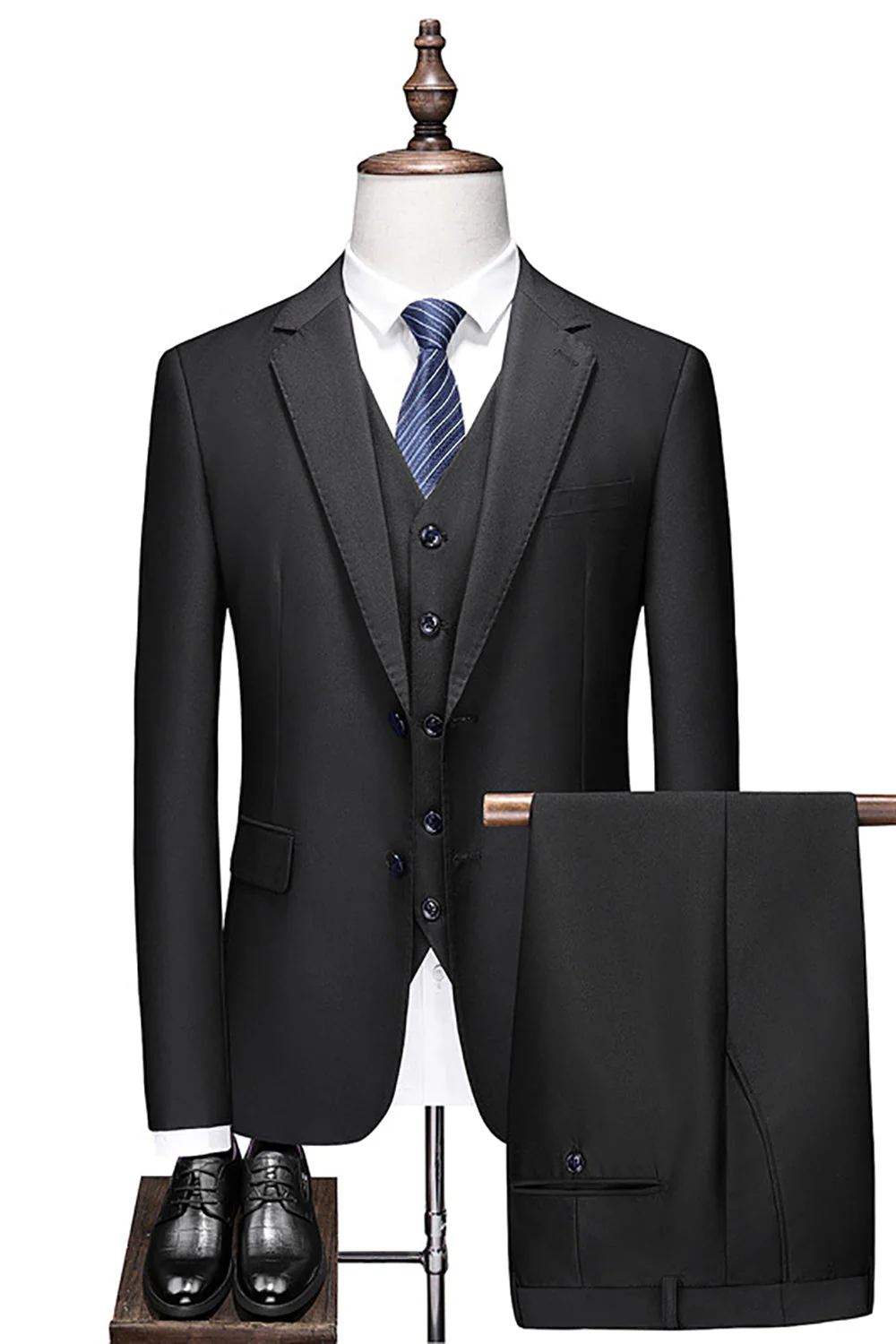 Revers cranté noir deux boutons costumes de mariage pour hommes - Image 7