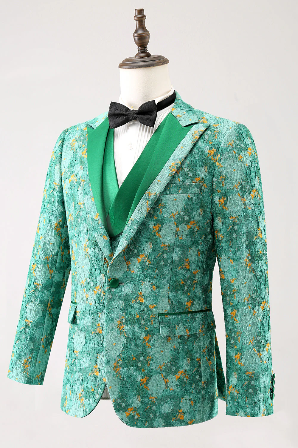 Revers en pointe verte 3 pièces Jacquard un bouton Costumes de bal pour hommes - Image 5