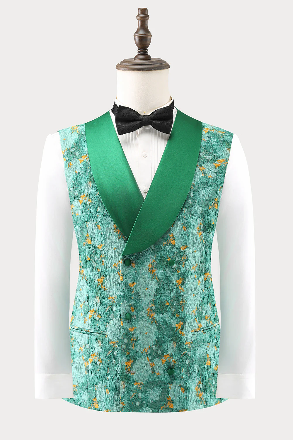Revers en pointe verte 3 pièces Jacquard un bouton Costumes de bal pour hommes - Image 6