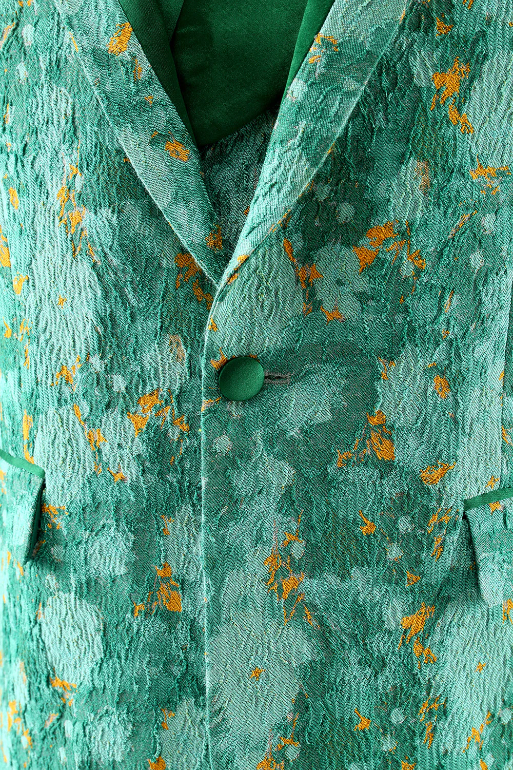 Revers en pointe verte 3 pièces Jacquard un bouton Costumes de bal pour hommes - Image 7