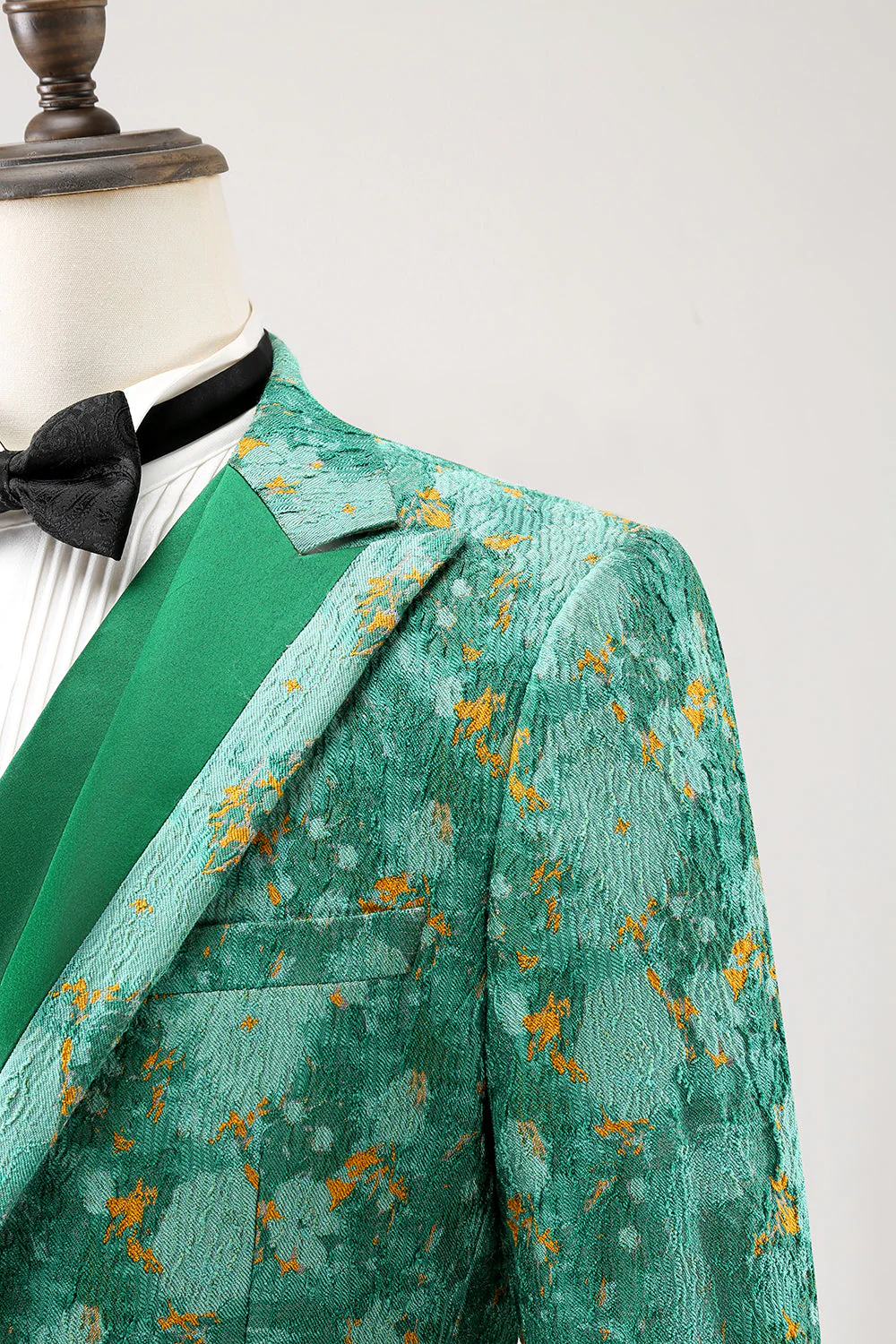 Revers en pointe verte 3 pièces Jacquard un bouton Costumes de bal pour hommes - Image 8