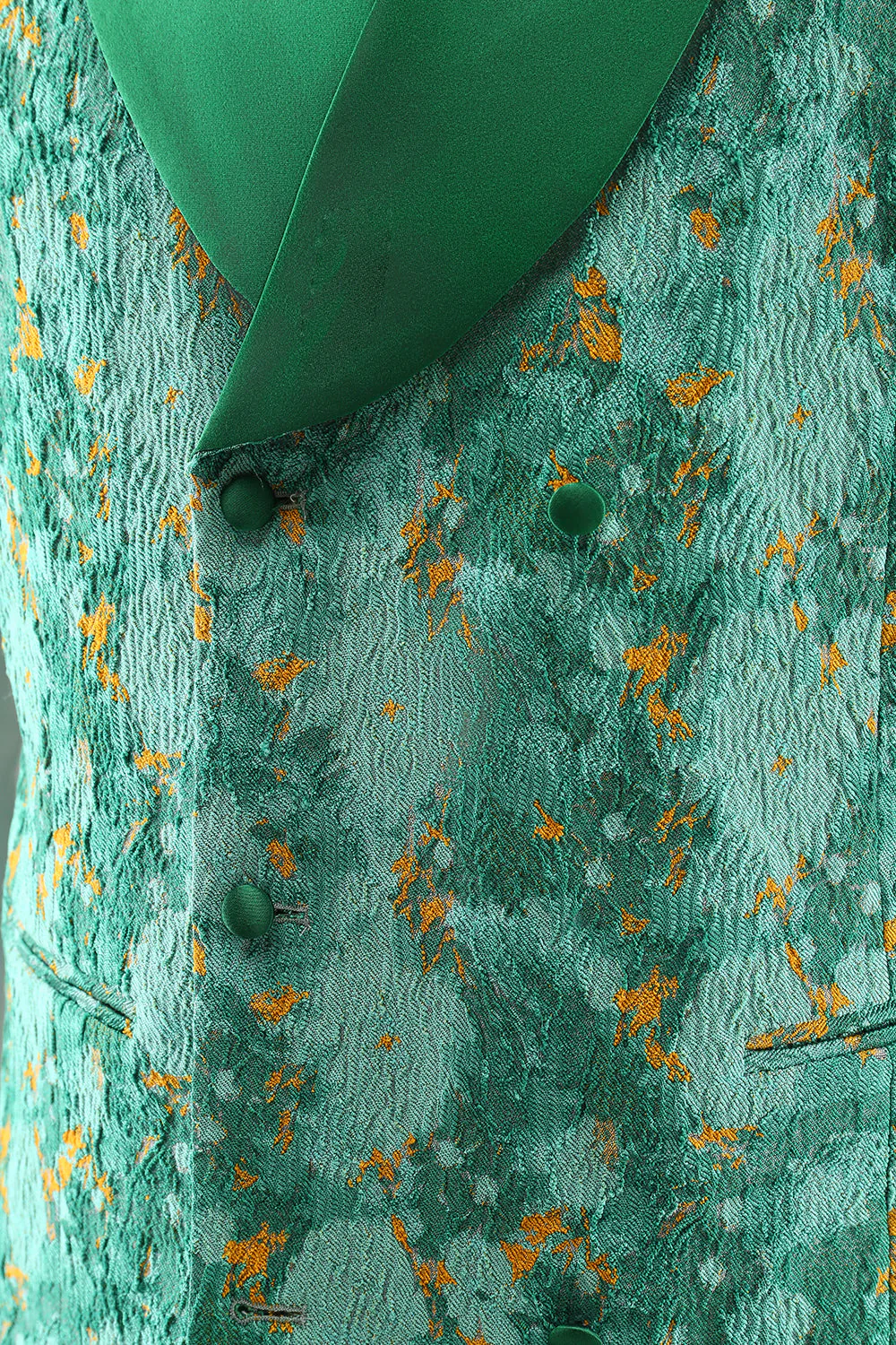 Revers en pointe verte 3 pièces Jacquard un bouton Costumes de bal pour hommes - Image 9