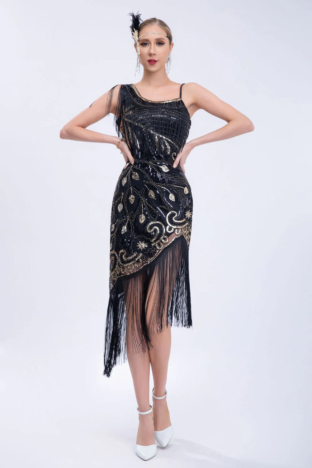 Roace perlée noire 20s robe à franges Gatsby - Image 5