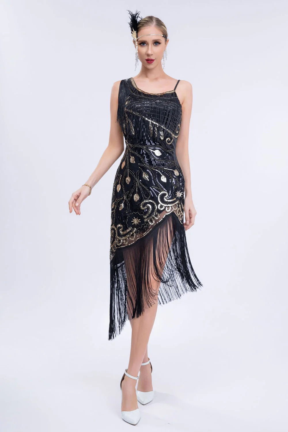 Roace perlée noire 20s robe à franges Gatsby - Image 6