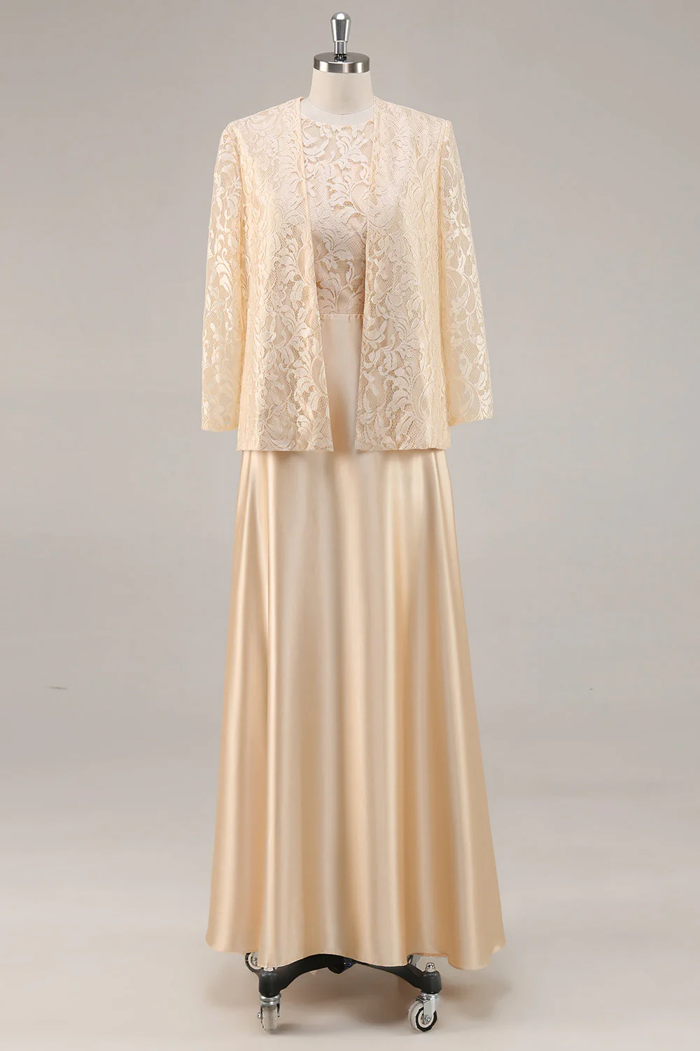 Robe 2 pièces Mère de la mariée en mousseline de champagne trapèze - Image 3