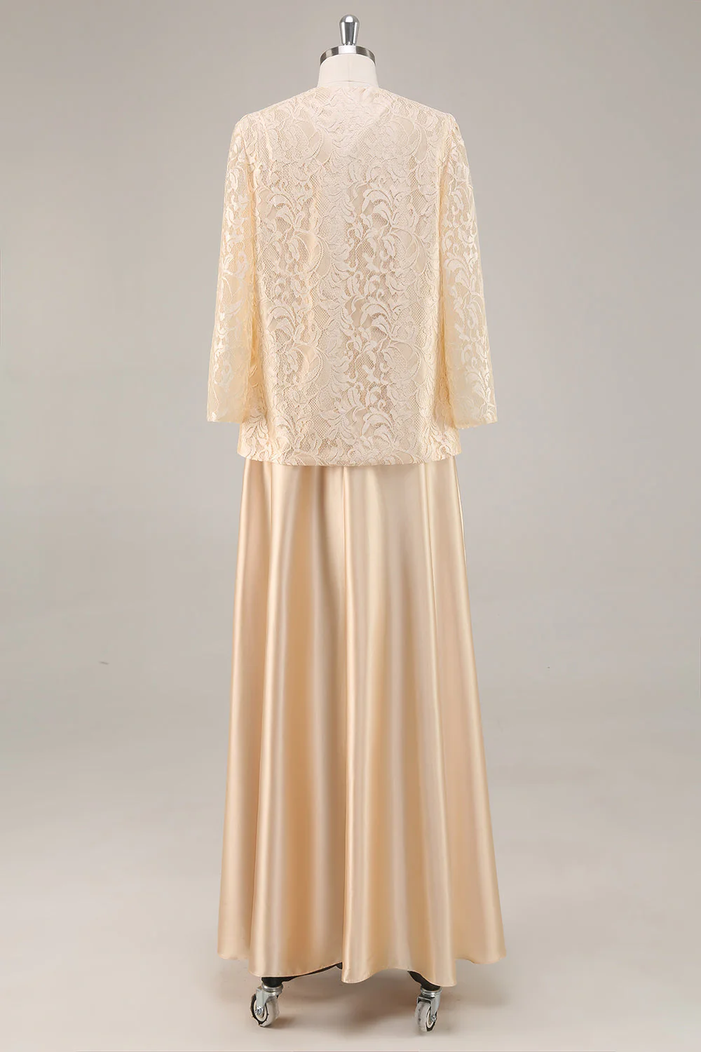 Robe 2 pièces Mère de la mariée en mousseline de champagne trapèze - Image 4