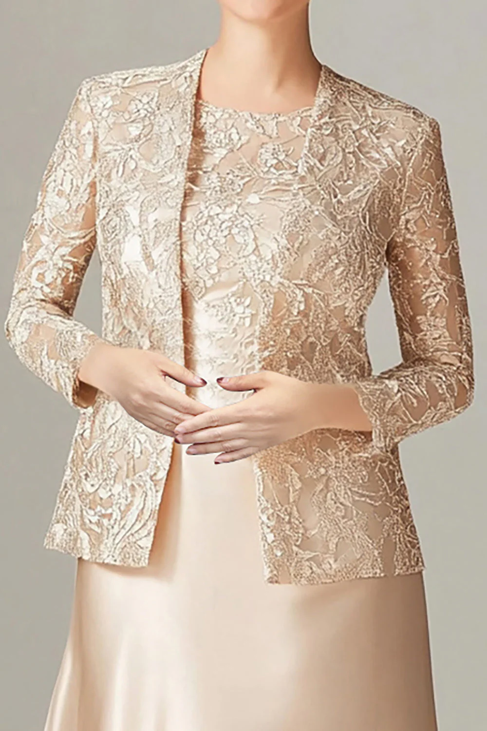 Robe 2 pièces Mère de la mariée en mousseline de champagne trapèze - Image 5