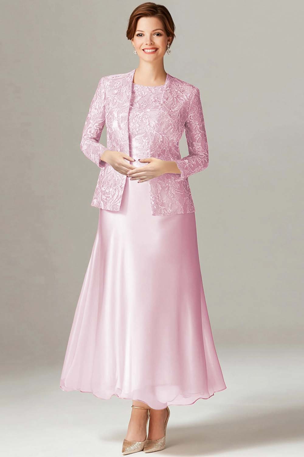 Robe 2 pièces Mère de la mariée en mousseline de champagne trapèze - Image 7