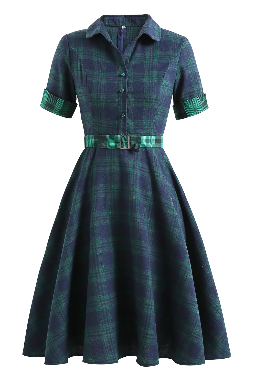 Robe à carreaux verts des années 1950
