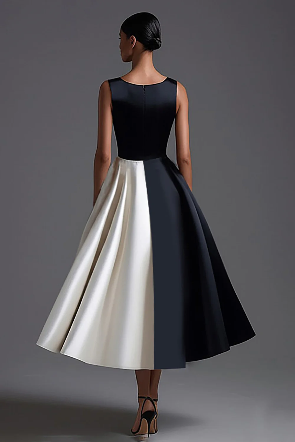 Robe à cravate noire en satin à col bateau - Image 2