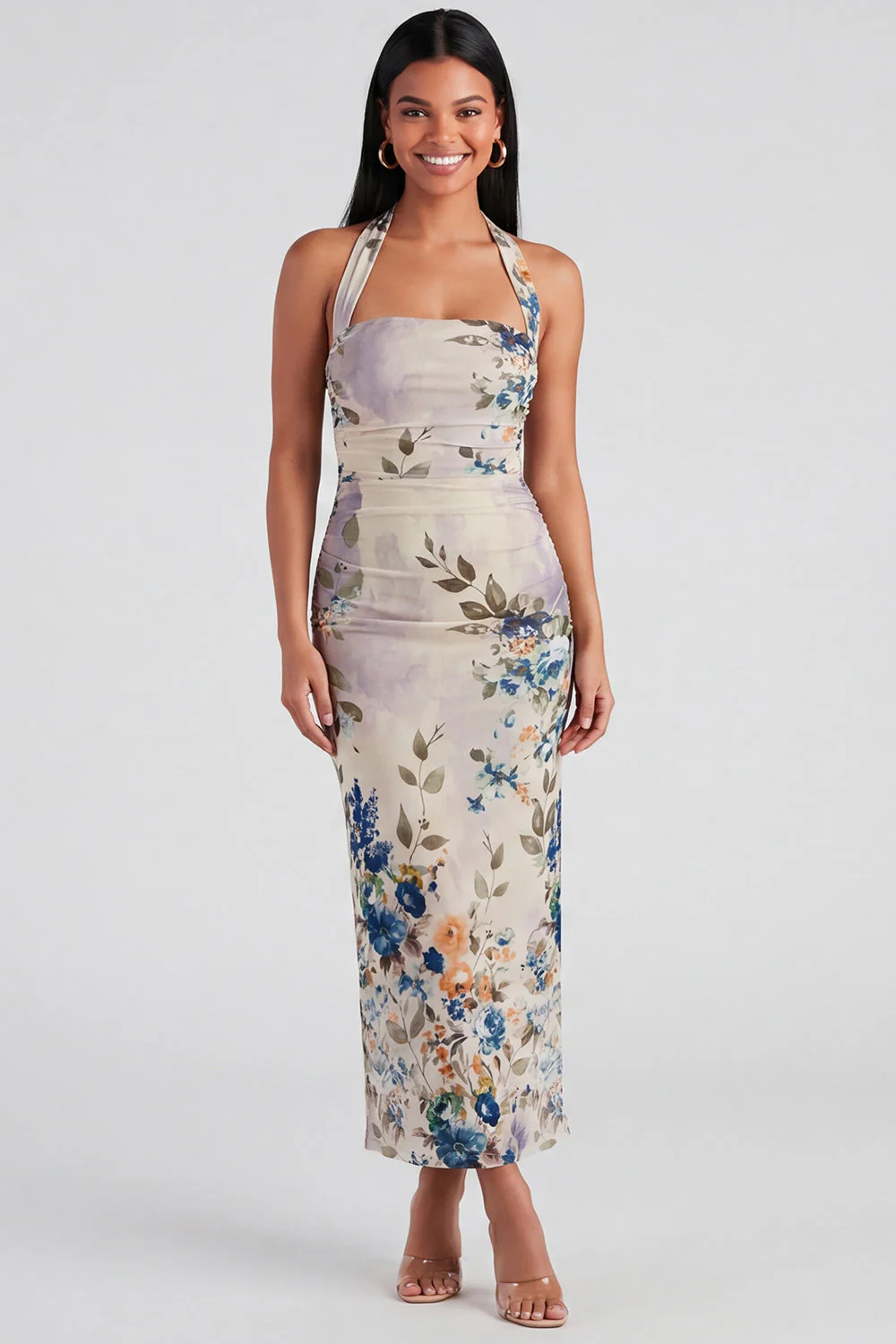 Robe à fleurs Maxi Bloomer Champagne Halter Halter Sheath - Image 10