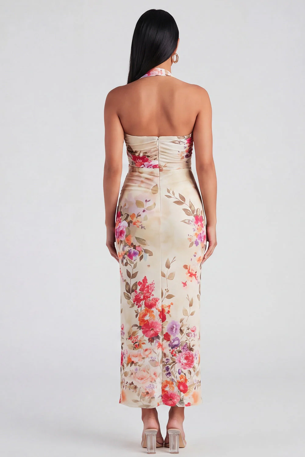 Robe à fleurs Maxi Bloomer Champagne Halter Halter Sheath - Image 2