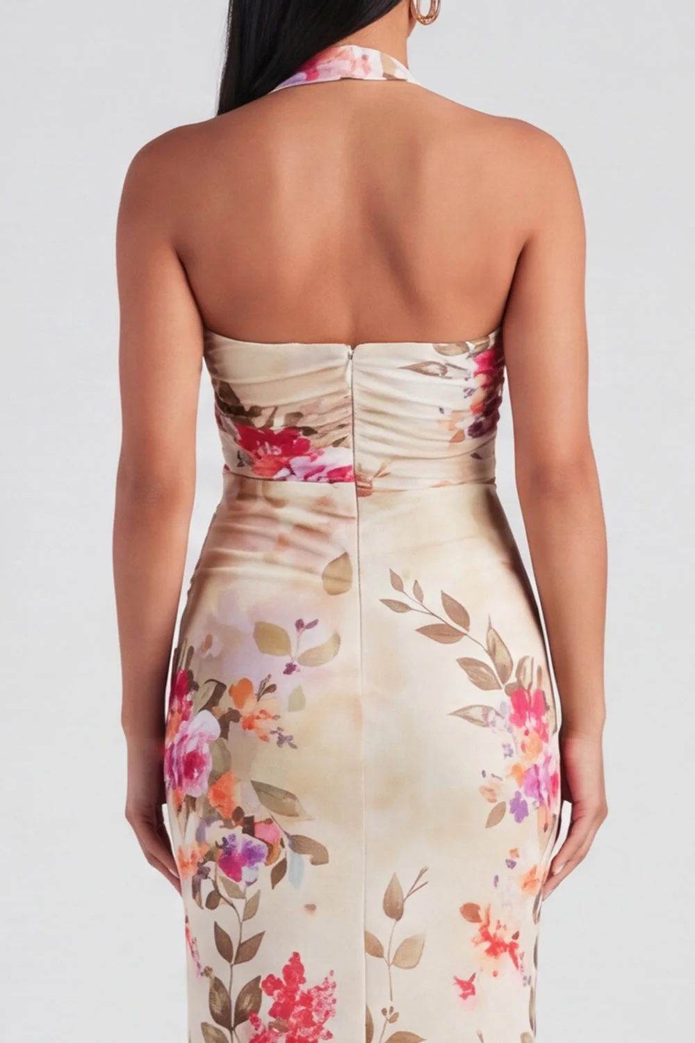 Robe à fleurs Maxi Bloomer Champagne Halter Halter Sheath - Image 4