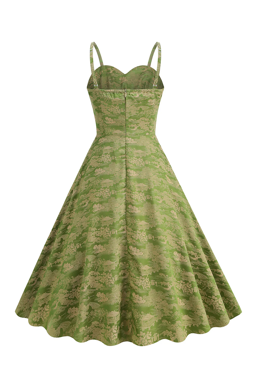 Robe A Line à bretelles spaghetti vert armée imprimée Vintage des années 1950 - Image 2