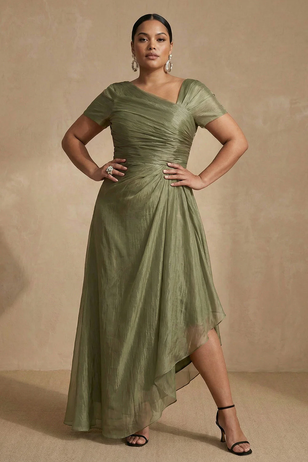 Robe à manches courtes Sage poussiéreuse A Line grande taille Mother Of The Bride - Image 3
