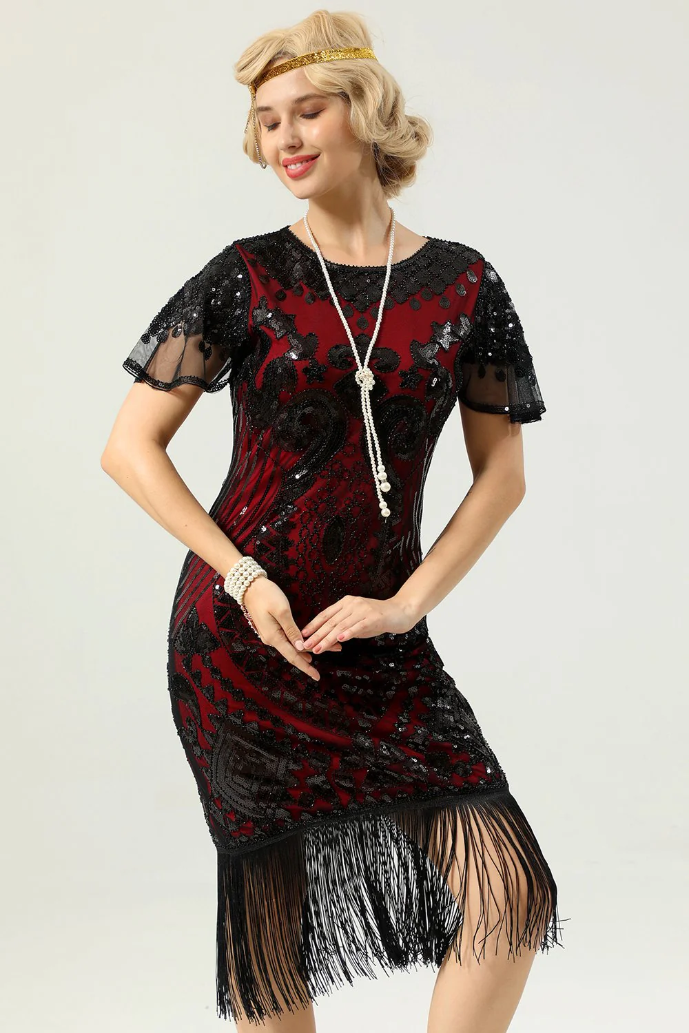 Robe à paillettes noir et or 1920 avec manches Batwing - Image 7