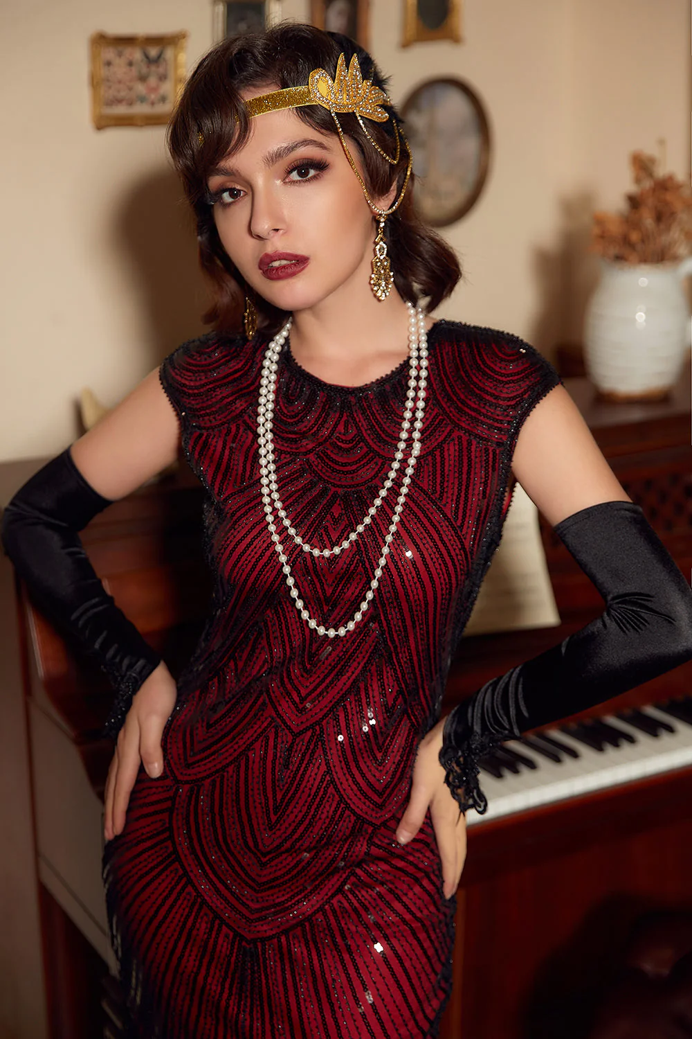 Robe 1920s Flapper avec Paillettes Noire - Image 20