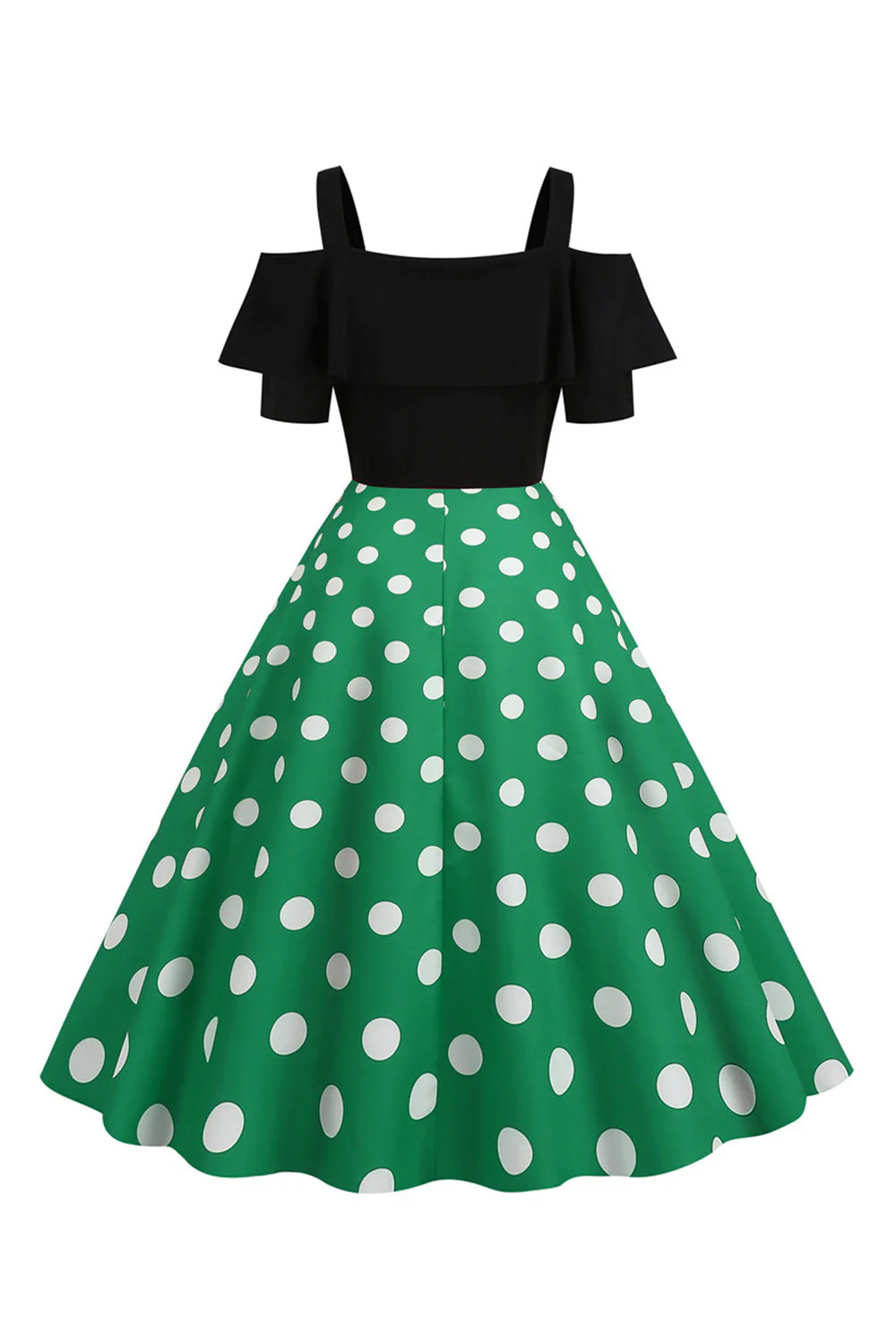 Robe à pois à pois d’épaules froides noires des années 50 - Image 7