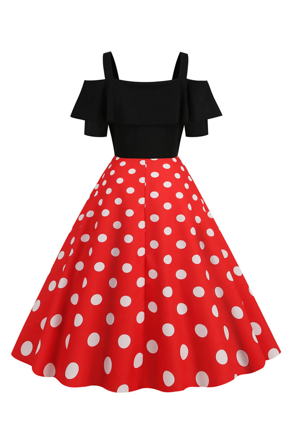Robe à pois à pois d’épaules froides noires des années 50 - Image 9