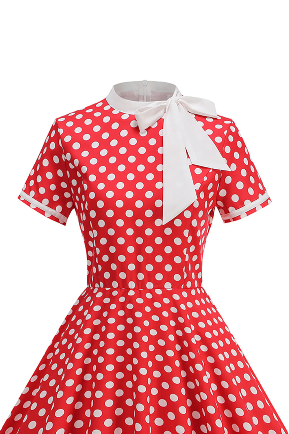 Robe à pois noirs à col haut avec un nœud A Line des années 1950 - Image 10
