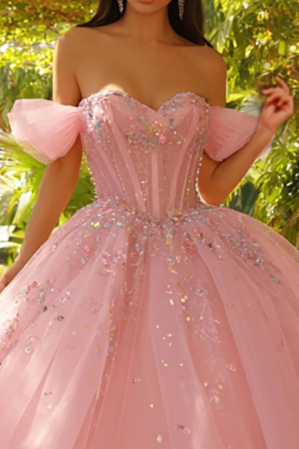 Robe-bal corset rose dénudé scintillante robe de bal Quinceañera - Image 2