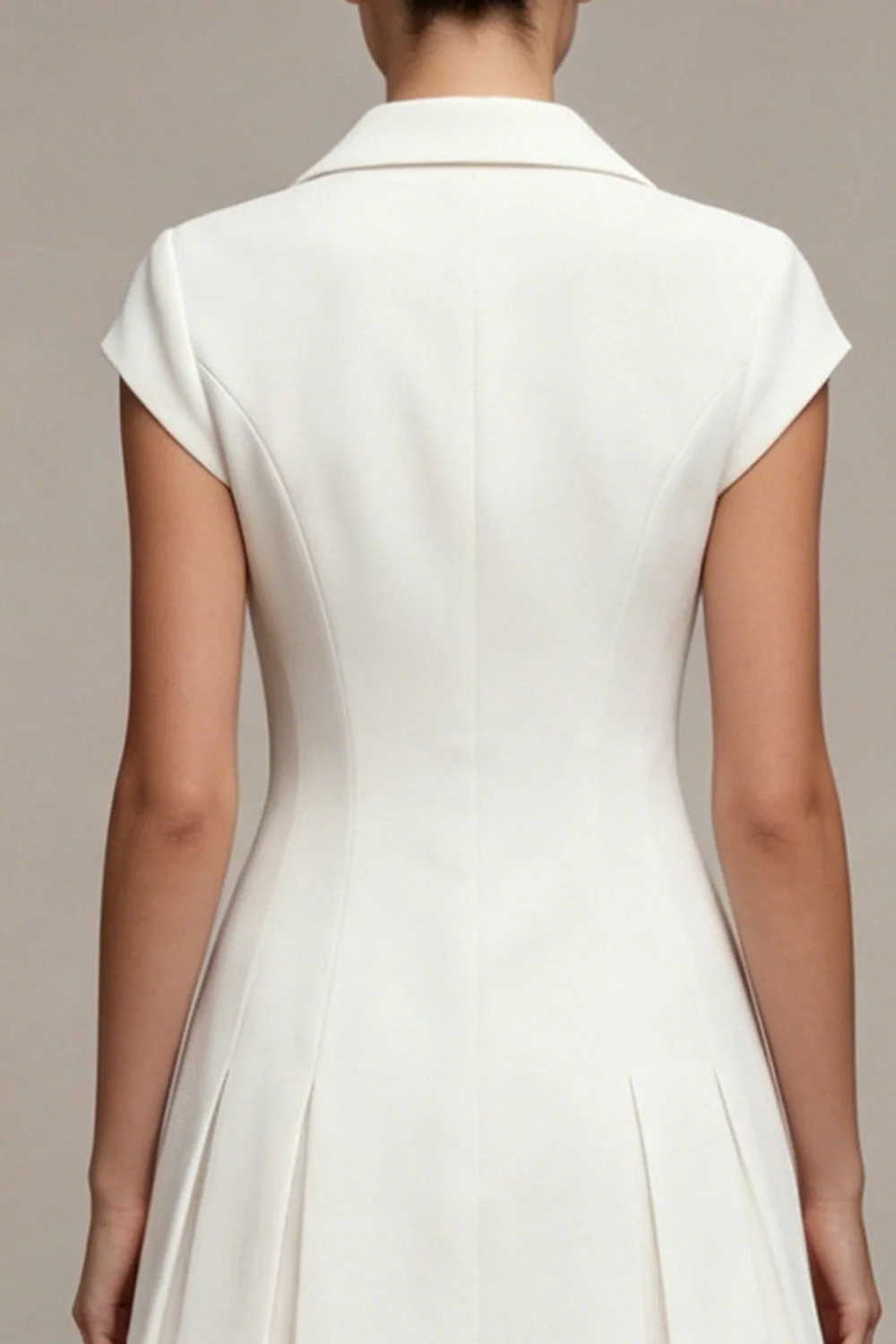 Robe blanche à boutons simples à boutonnage à revers cranté A Line Short Blazer - Image 3