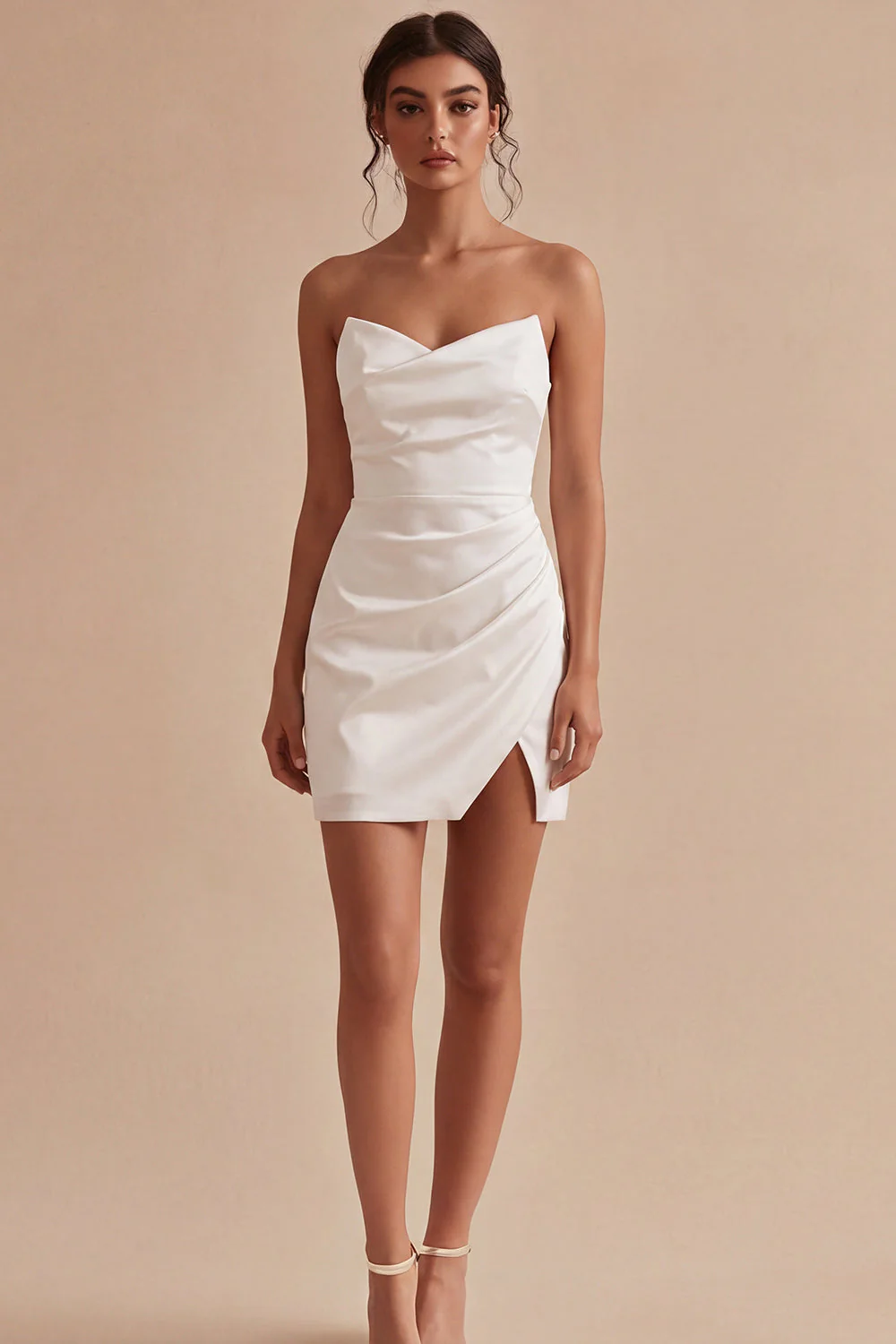 Robe blanche Bodycon, Bodycon, Froncée et Bustière, avec fente