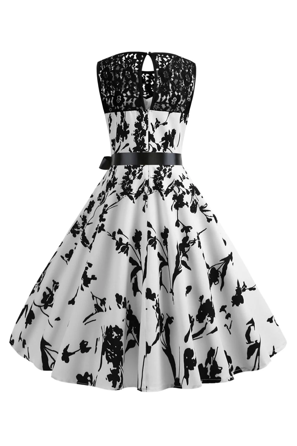 Robe blanche des années 50 imprimée sans manches avec ceinture - Image 2