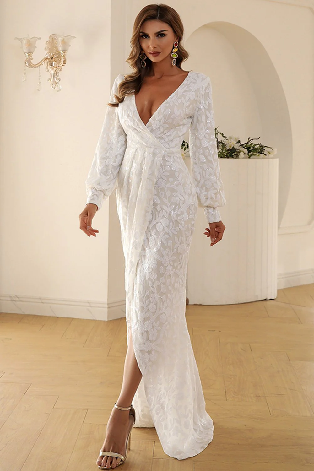 Robe Blanche V Neck Lace Maxi Boho - Image 3