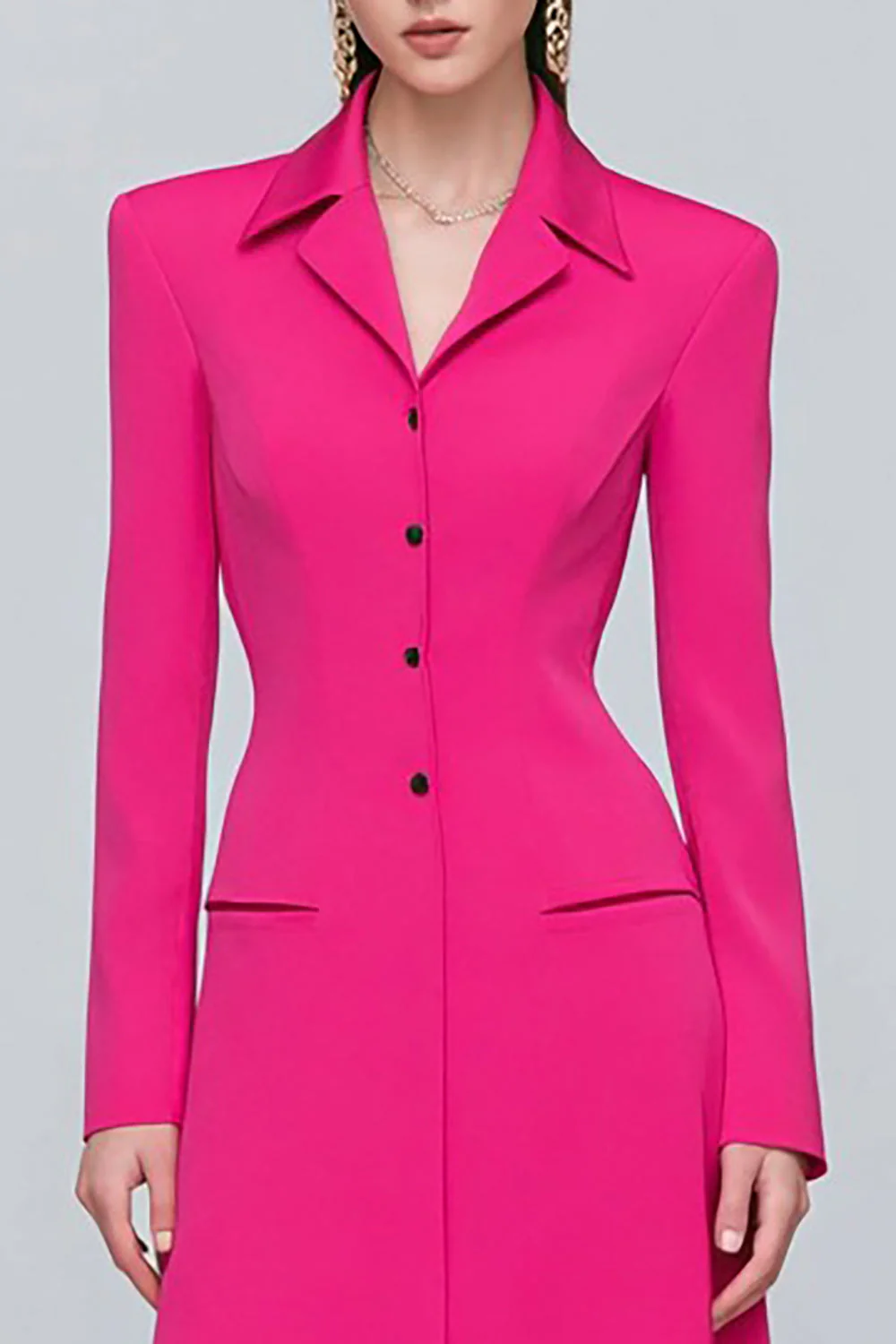 Robe blazer à revers à boutons simples boutonnage en fuchsia - Image 3