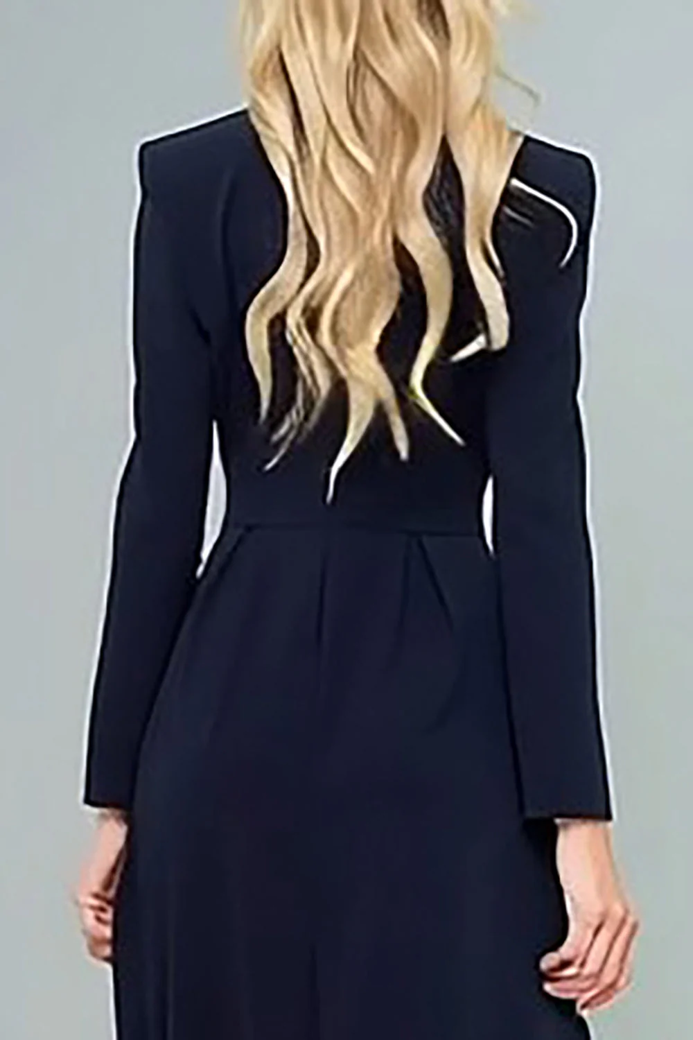 Robe blazer à revers en châle marine avec fente - Image 4