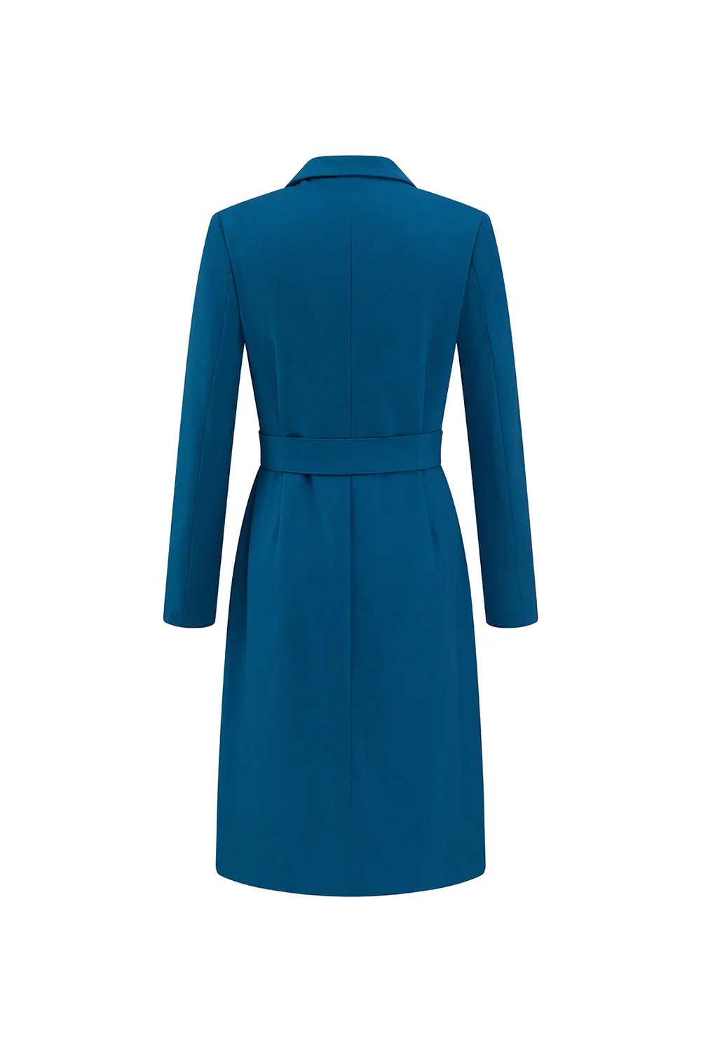 Robe blazer bleu foncé à revers simple avec ceinture - Image 4