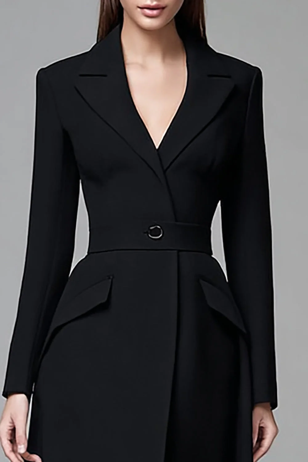 Robe blazer noire courte manches longues à revers crantés - Image 3