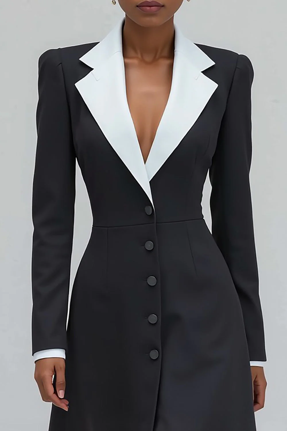 Robe blazer noire à revers à boutonnage simple boutonnage en ligne A - Image 3
