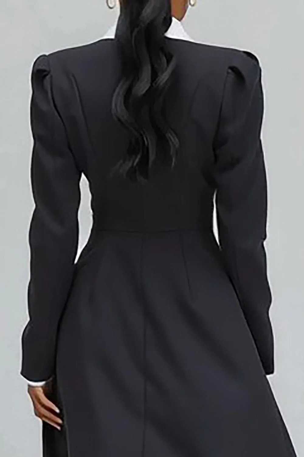 Robe blazer noire à revers à boutonnage simple boutonnage en ligne A - Image 4