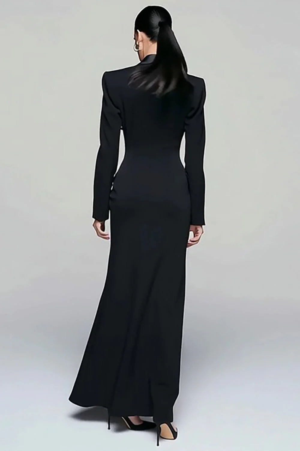 Robe blazer noire à revers en pointe avec fente pour femme - Image 2