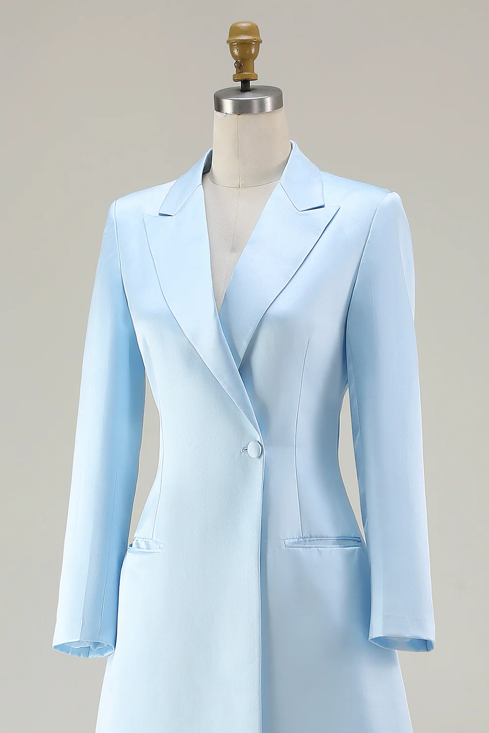 Robe de travail bleue ligne A à manches longues et revers cranté - Image 9