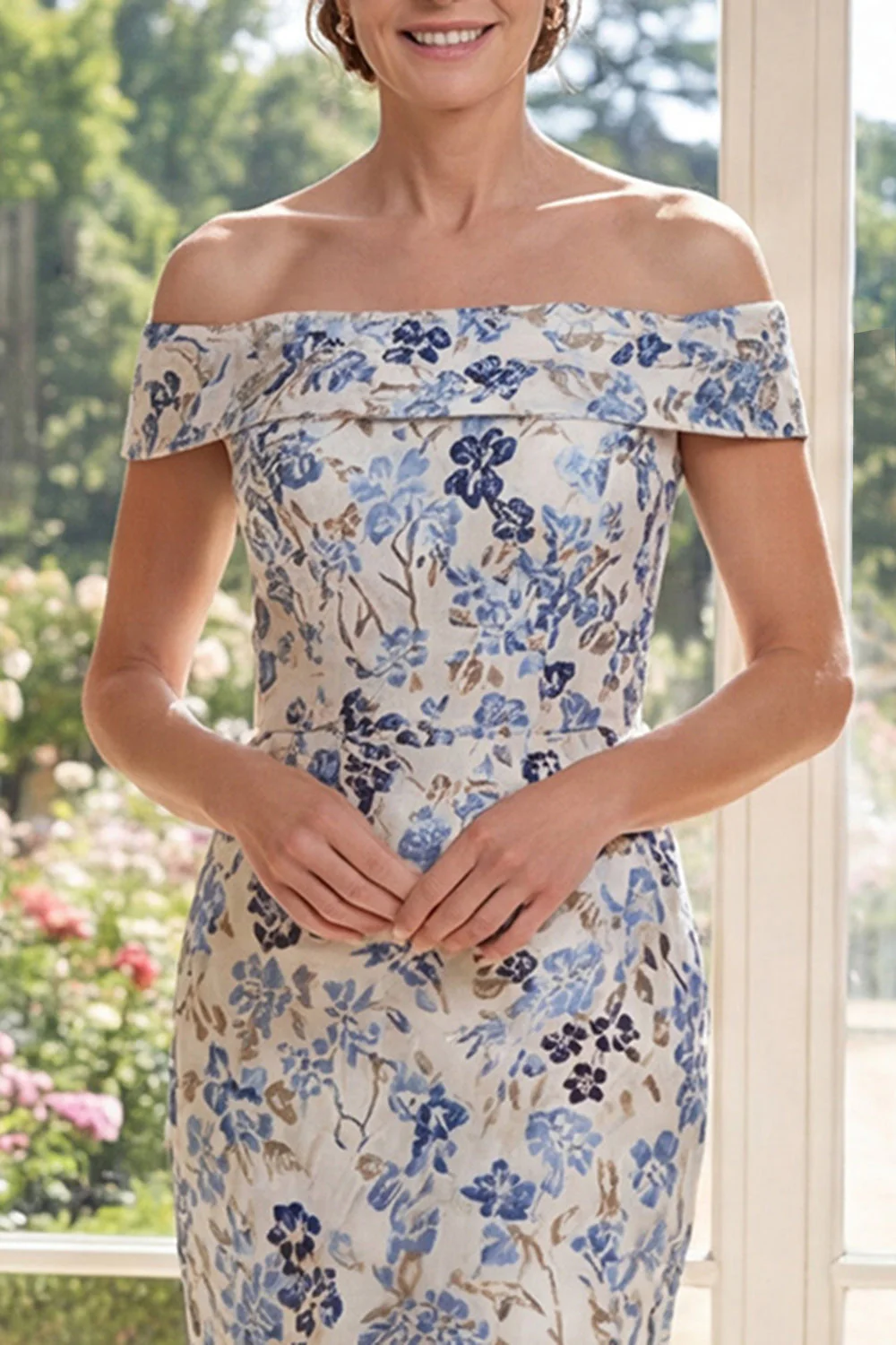 Robe bodycon bleu dénudé Jacquard Midi Mother Of the Bride Mother Of the Bride - Image 3