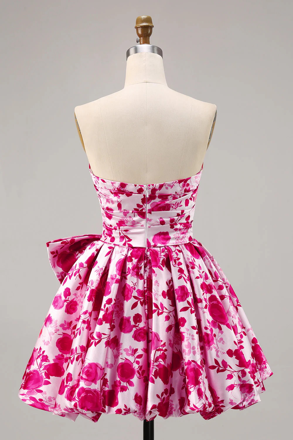 Bustier Fuchsia A Line Floral Robe de cocktail avec noeud - Image 8
