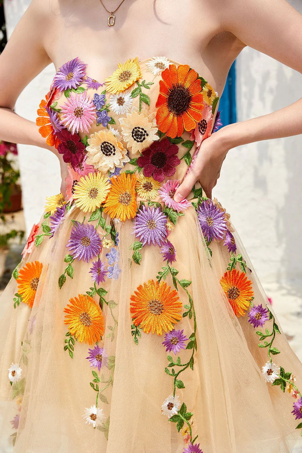 Robe bustier Vert clair Cocktail avec fleurs 3D - Image 13