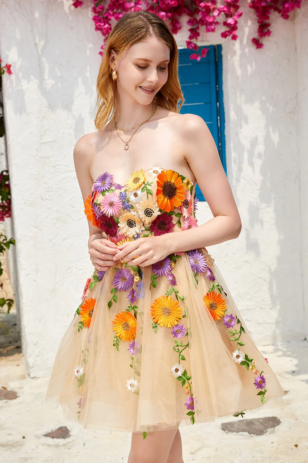 Robe bustier Vert clair Cocktail avec fleurs 3D - Image 16