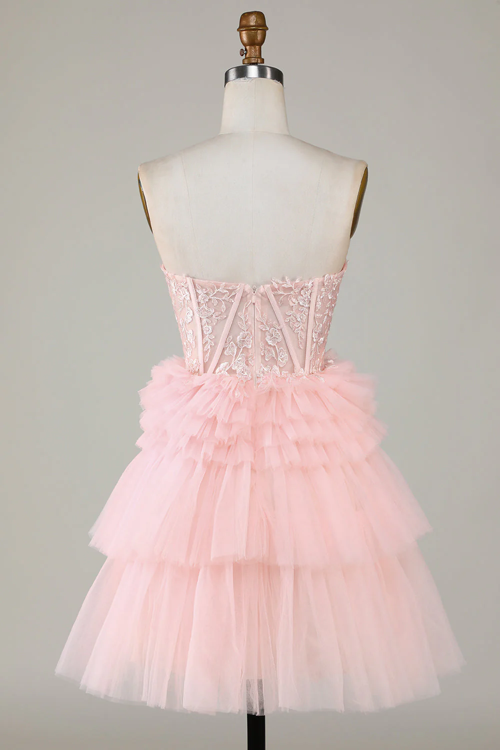Robe cocktail courte rose A-line à volants style romantique - Image 2