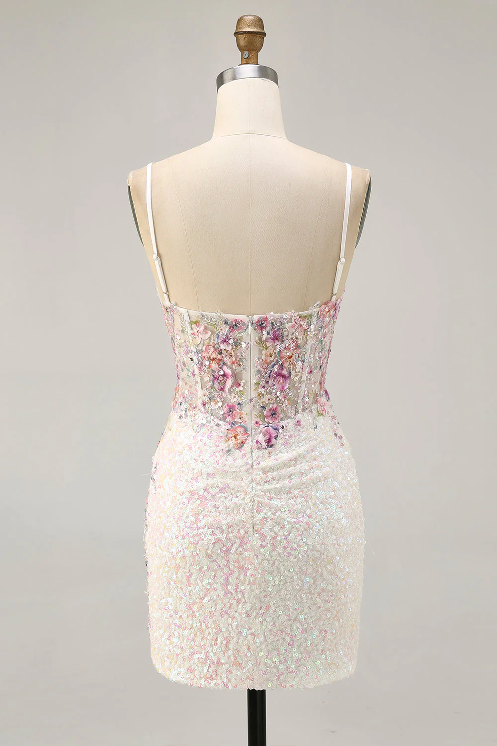 Robe courte à sequins floraux scintillants blancs pour les retrouvailles - Image 2