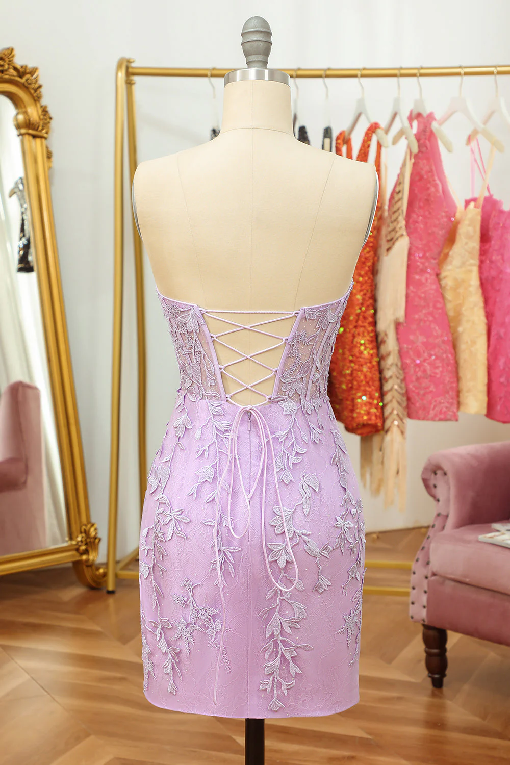Robe courte Bleu royal serrée avec appliques - Image 12